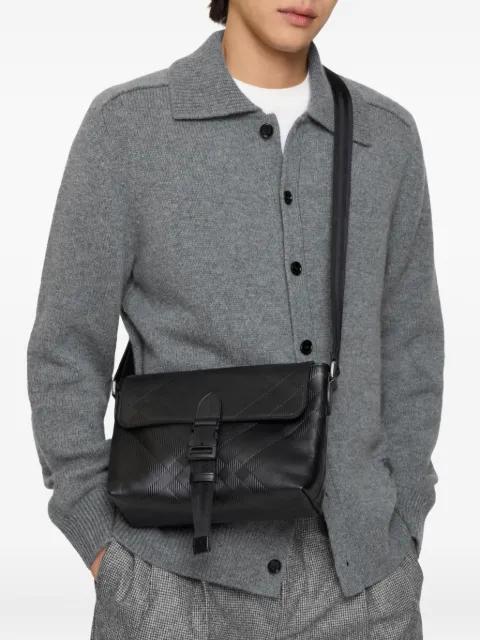 small Check-embossed buckled messenger bag by BURBERRY