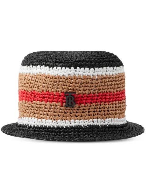 striped raffia bucket hat by BURBERRY