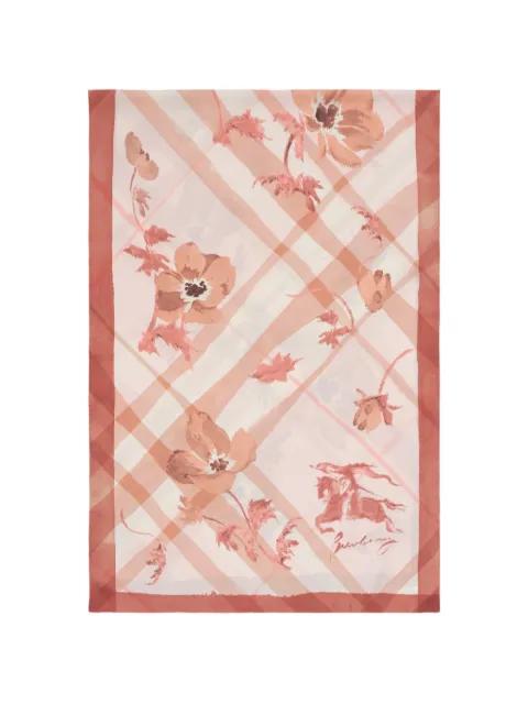 wide watercolour Check silk scarf by BURBERRY