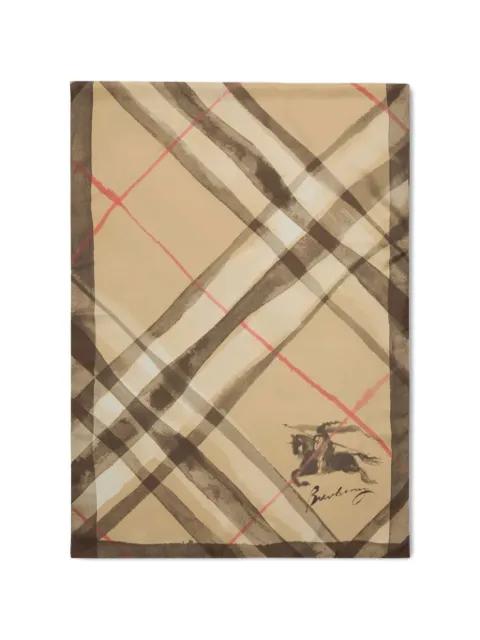 wide watercolour Check silk scarf by BURBERRY