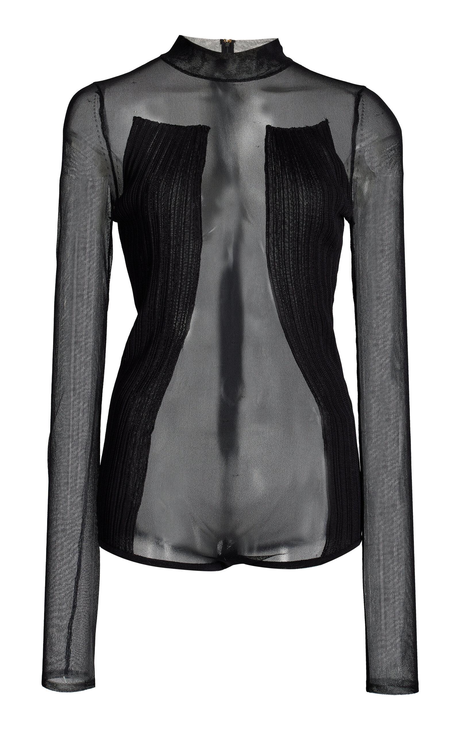 Burc Akyol - Cariatide Knit Mesh Bodysuit - Black - - Moda Operandi by BURC AKYOL