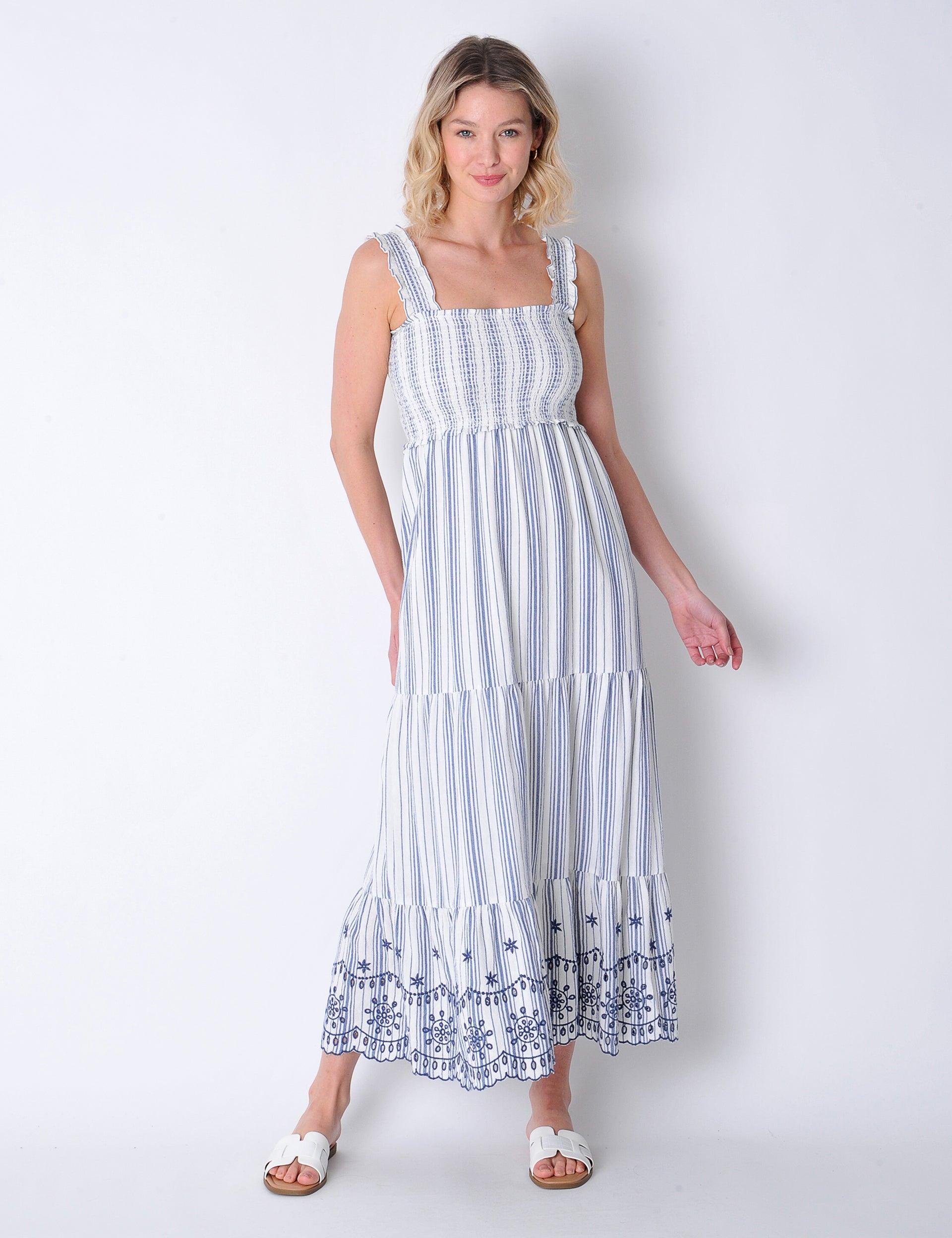 Pothilly Dress in Blue & White by BURGS
