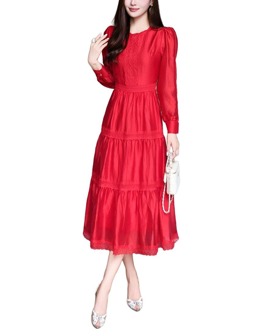 BURRYCO Red Solid Midi Dress by BURRYCO