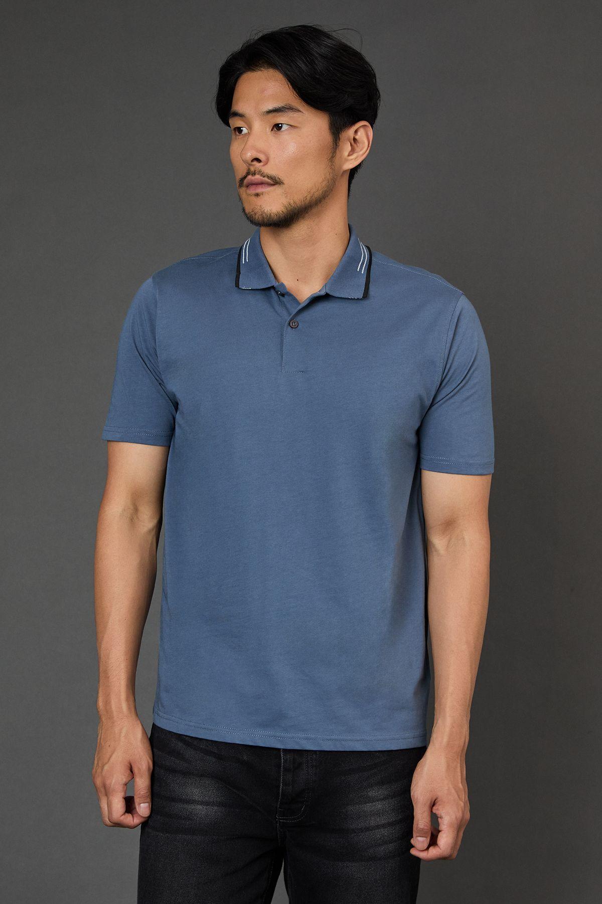 Airforce Blue Tipped Collar Polo Shirt by BURTON