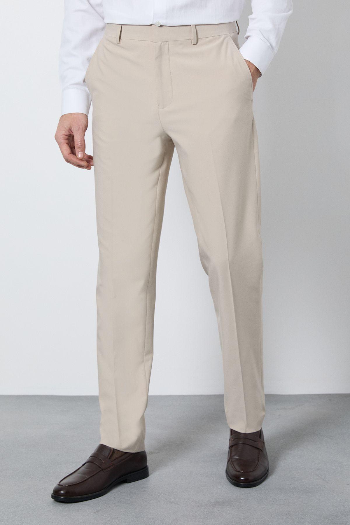 Beige Slim Fit Smart Trousers by BURTON