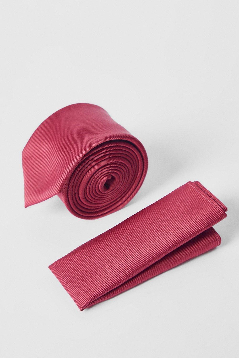 Berry Pink Tie And Pocket Square by BURTON