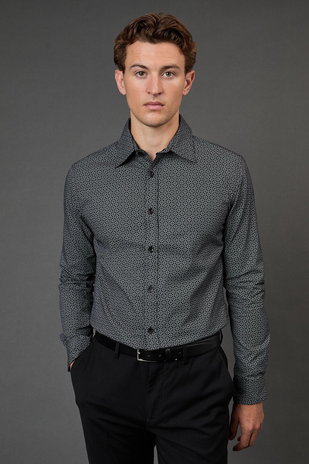 Black Bold Print Slim Fit Long Sleeve Shirt by BURTON