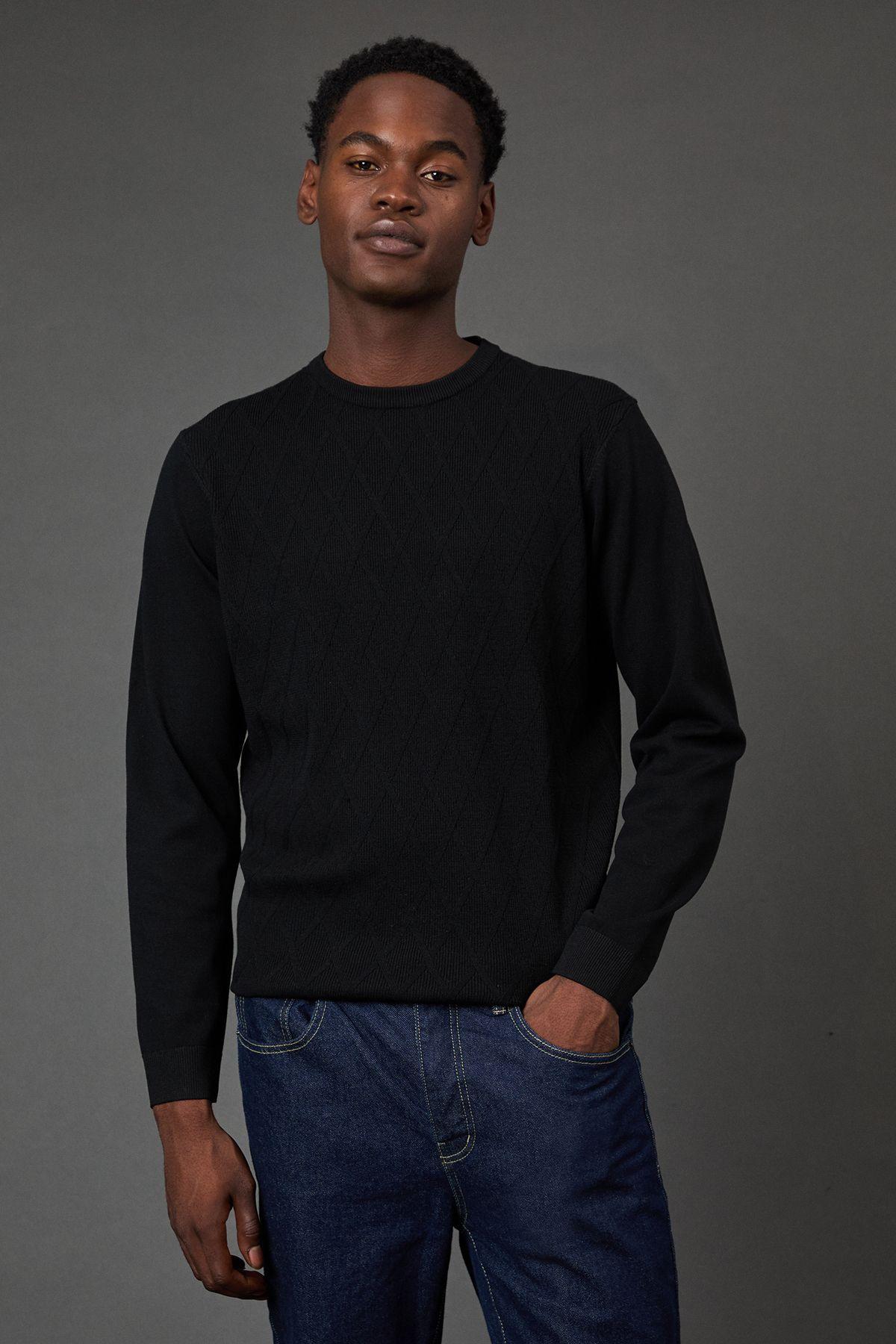 Black Diamond Jacquard Crew Neck Jumper by BURTON