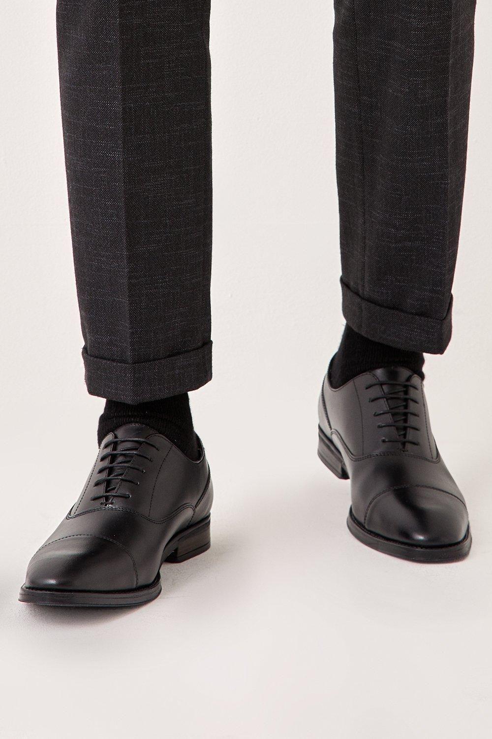 Black Leather Smart Oxford Toe Cap Shoes by BURTON
