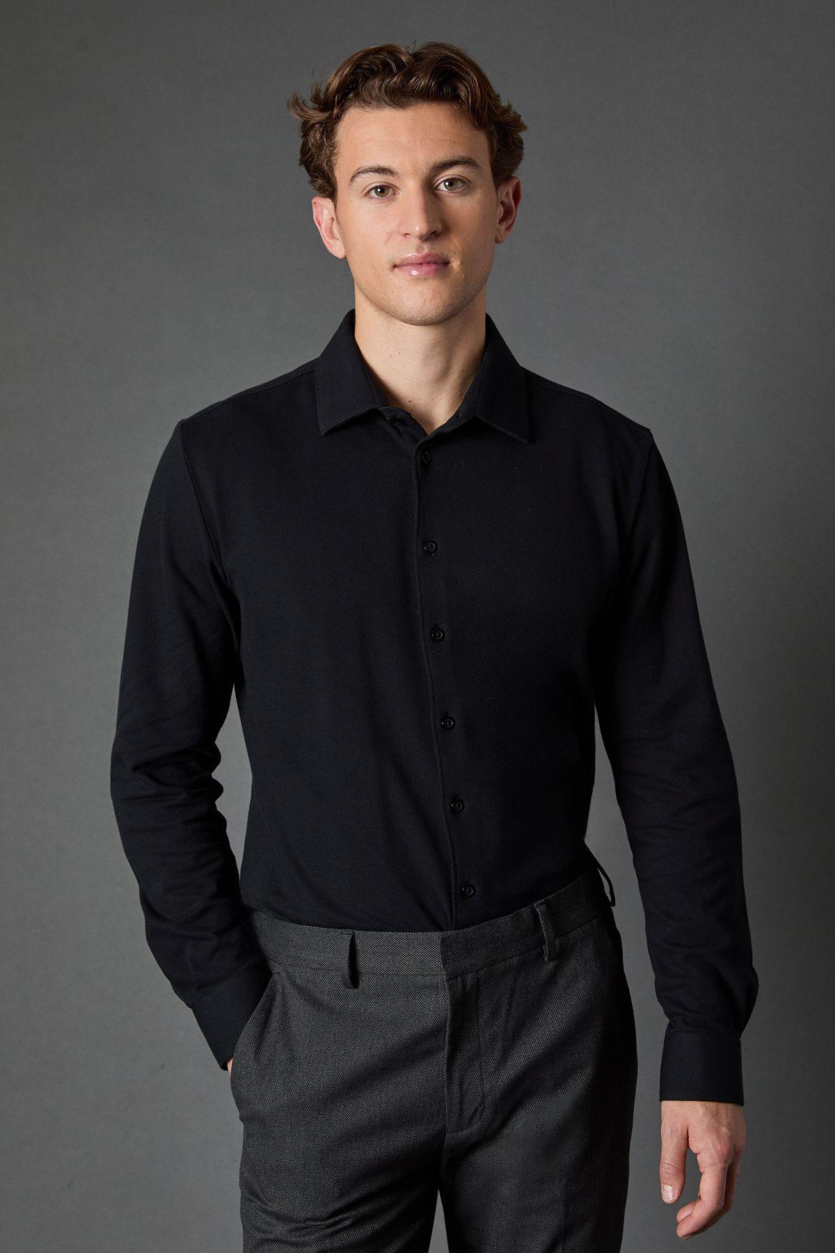 Black Pique Slim Fit Long Sleeve Shirt by BURTON