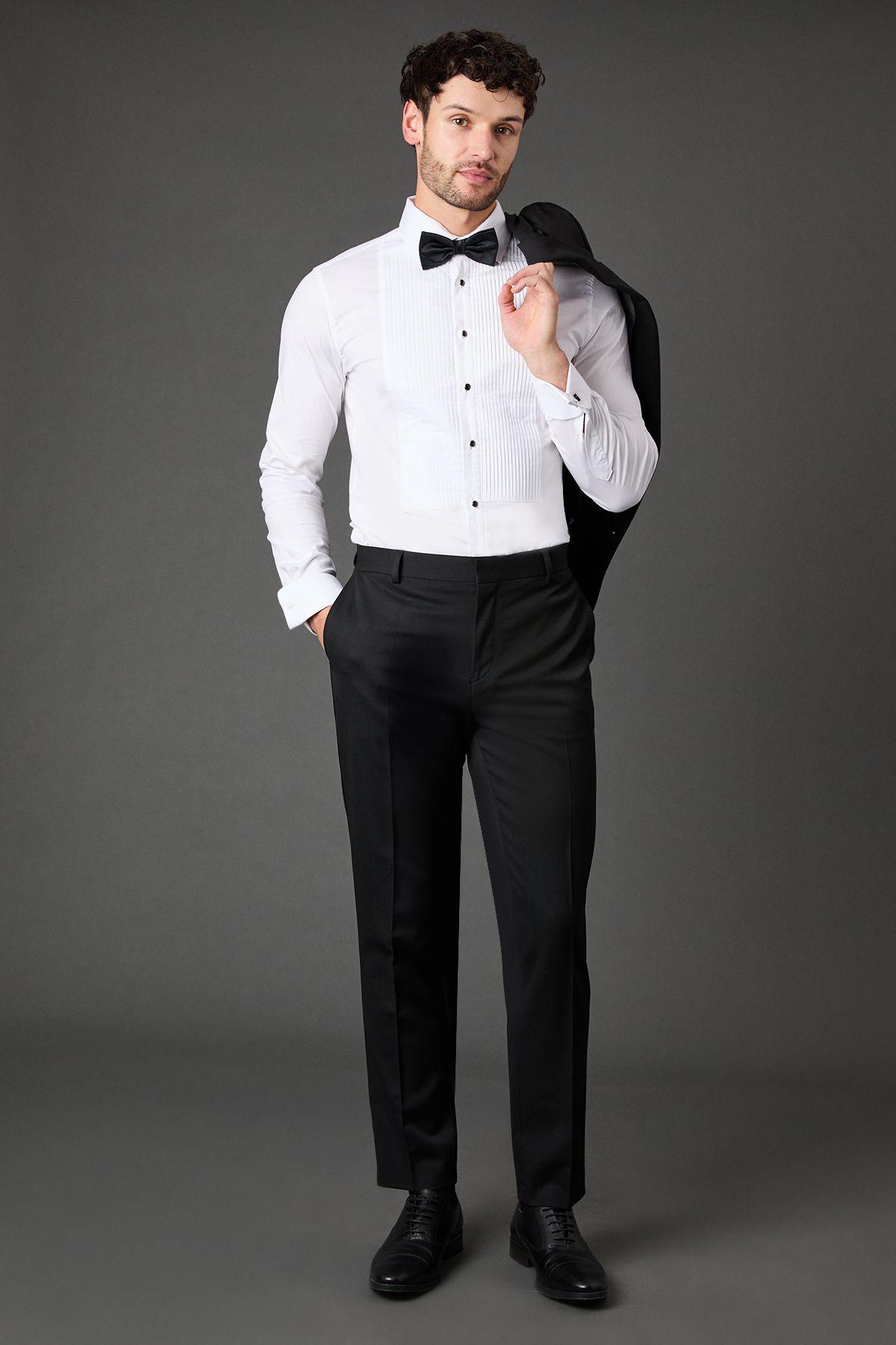 Black Satin Tape Slim Fit Tuxedo Trousers by BURTON