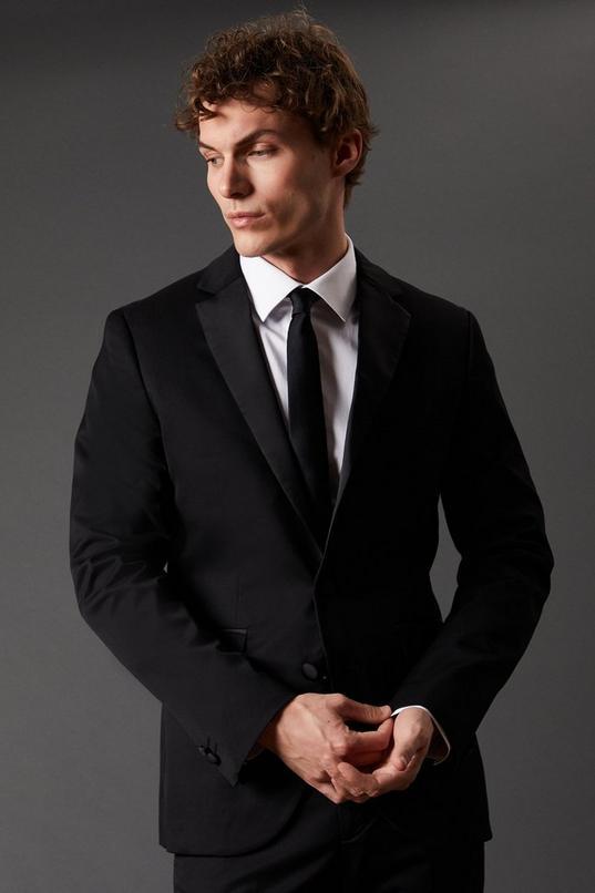 Black Skinny Fit Tuxedo Suit Jacket by BURTON
