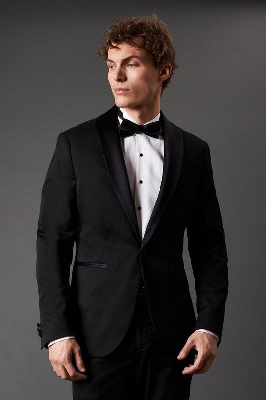 Black Slim Fit Shawl Collar Tuxedo Jacket by BURTON