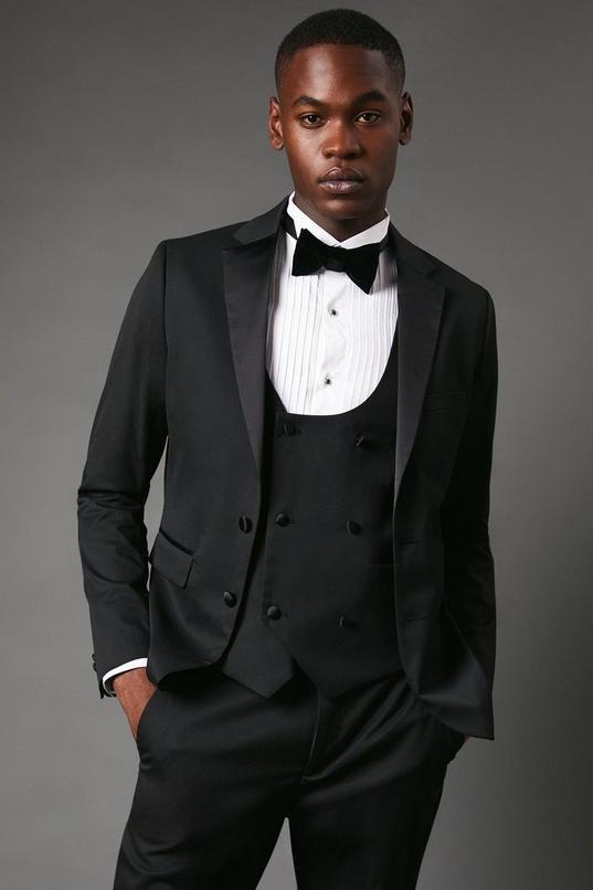Black Slim Fit Tuxedo Suit Jacket by BURTON