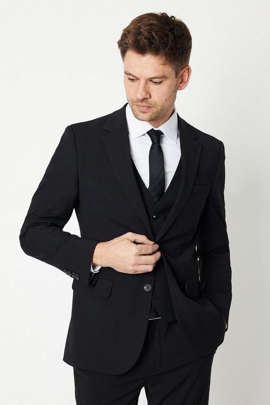 Black Tailored Fit Essential Suit Jacket by BURTON