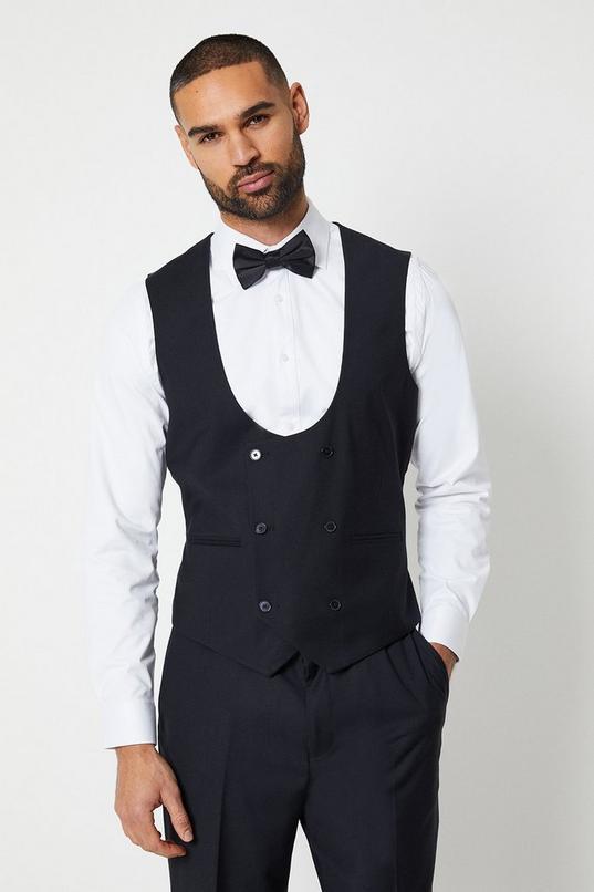 Black Tailored Fit Tuxedo Suit Waistcoat by BURTON