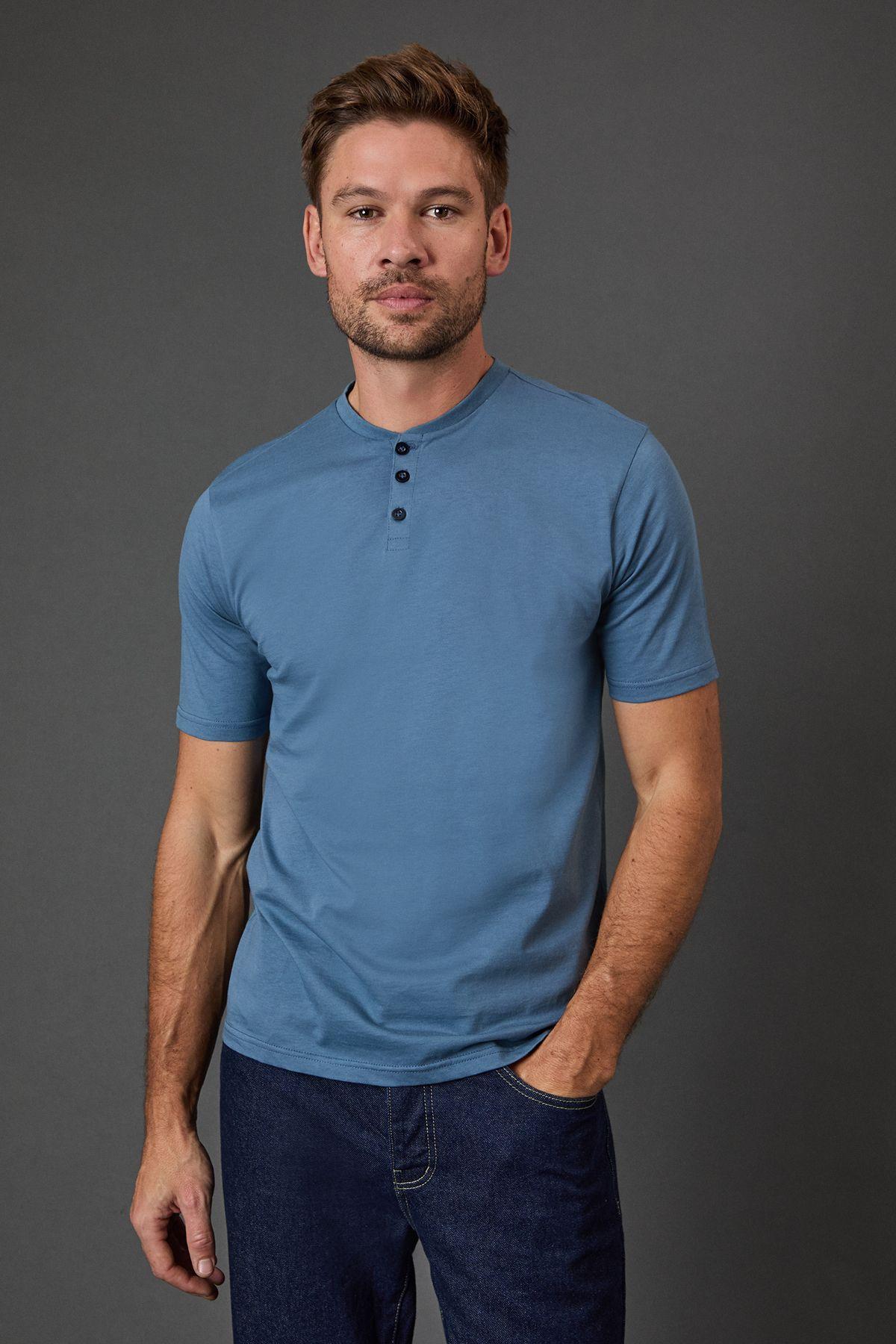 Blue Grandad Neck T-Shirt by BURTON