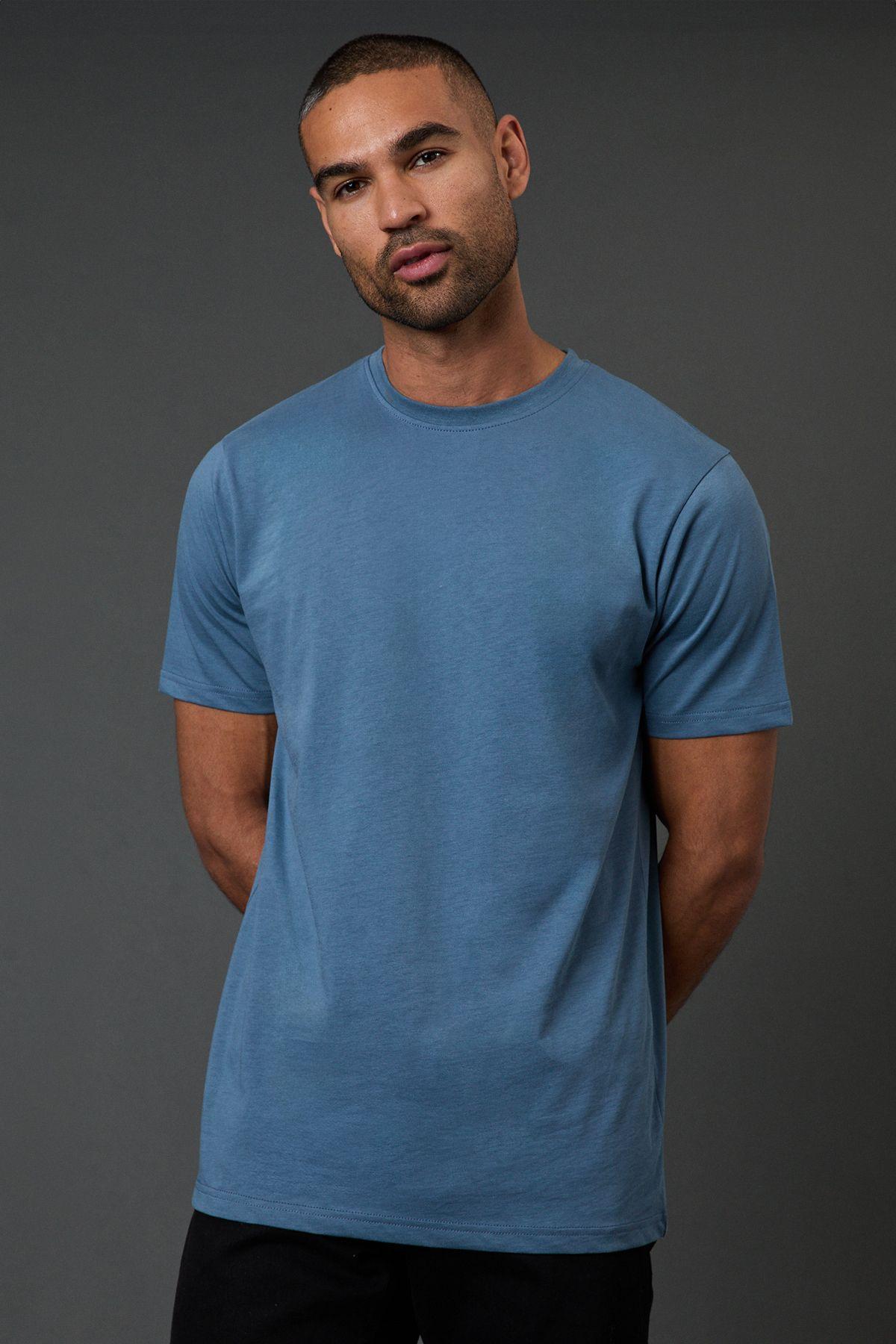 Blue Plain Crew Neck T-Shirt by BURTON