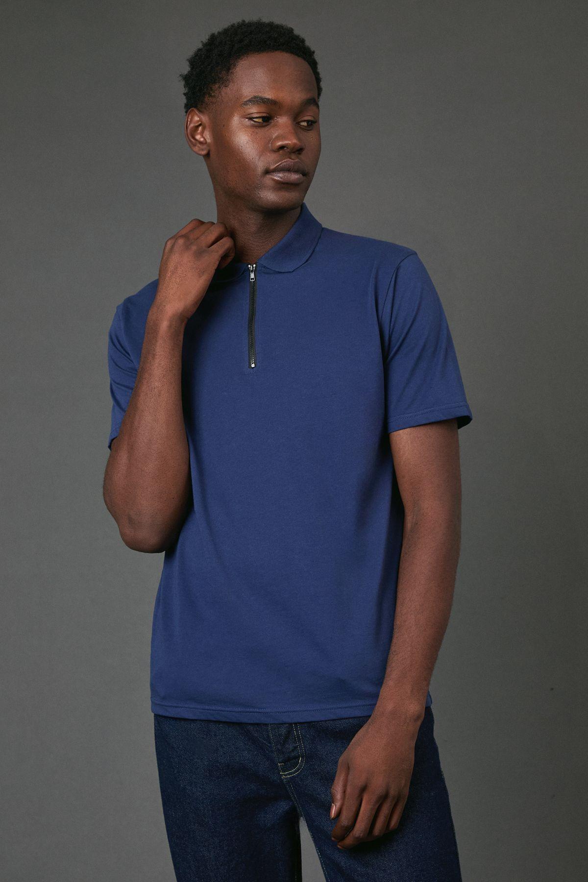 Blue Zip Neck Polo Shirt by BURTON