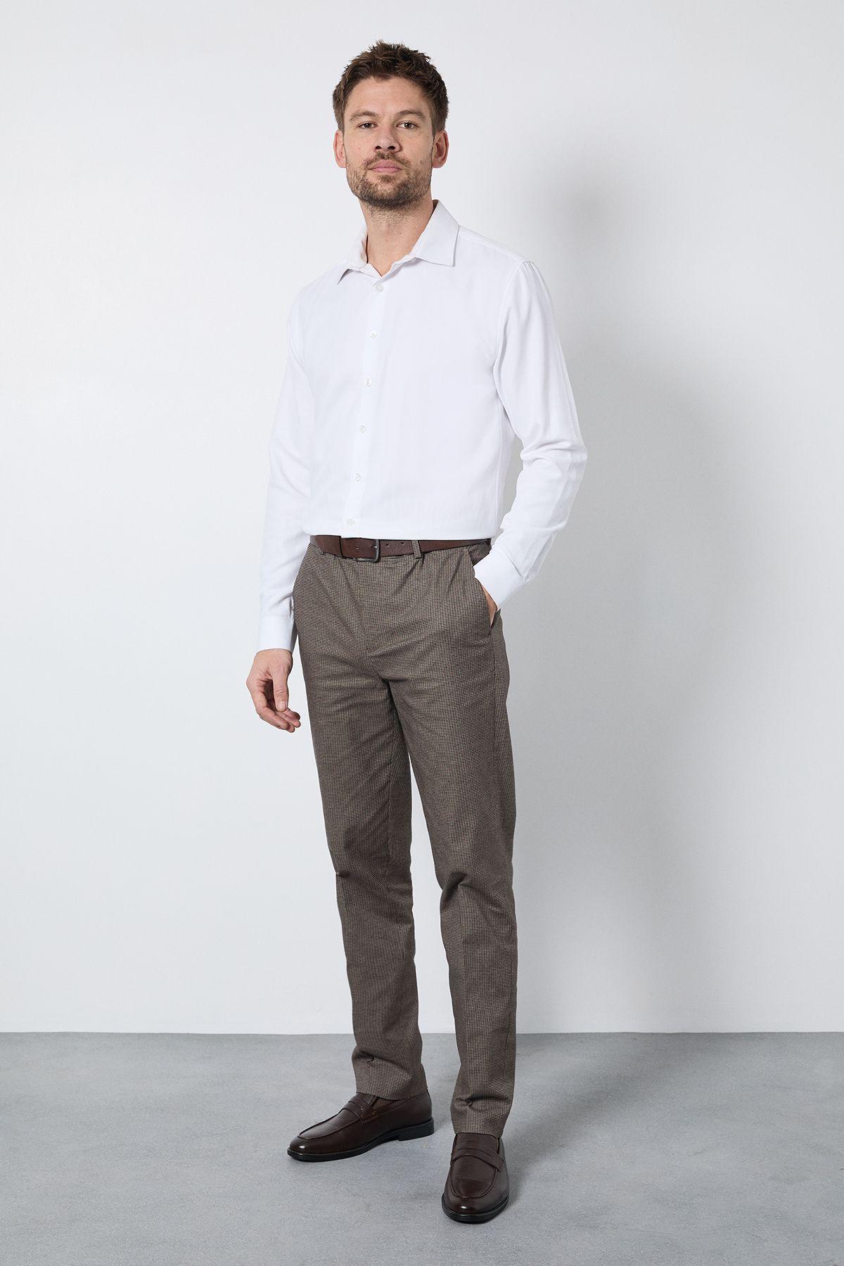 Brown Heritage Dogtooth Check Slim Fit Trousers by BURTON