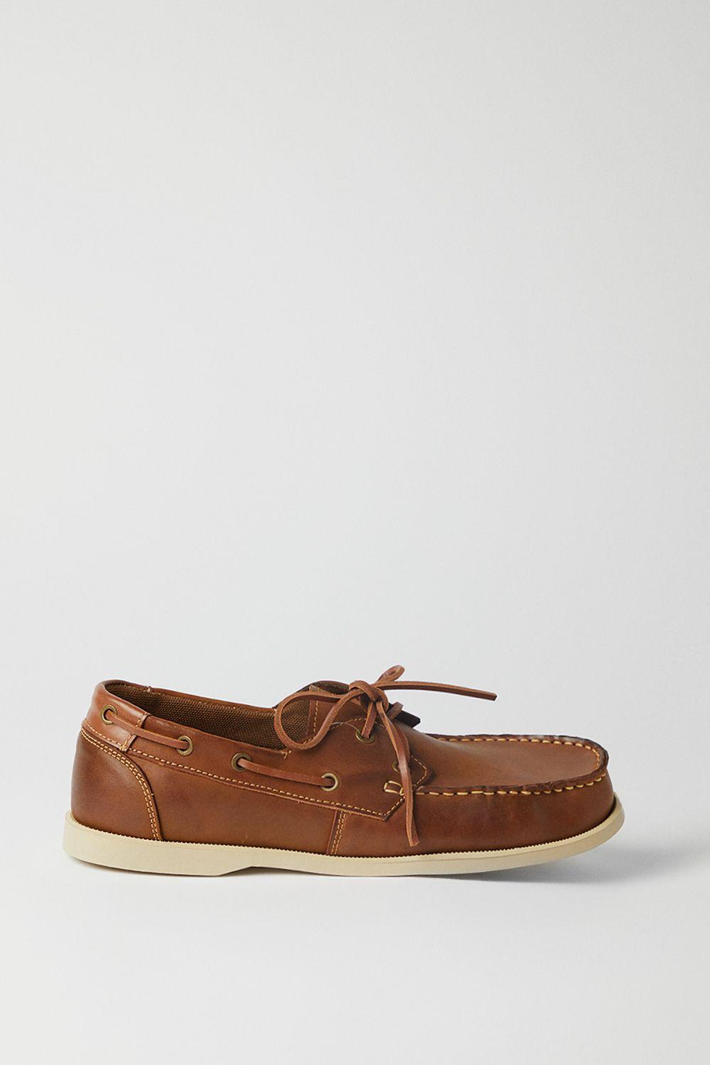 Brown Leather Boat Shoes by BURTON