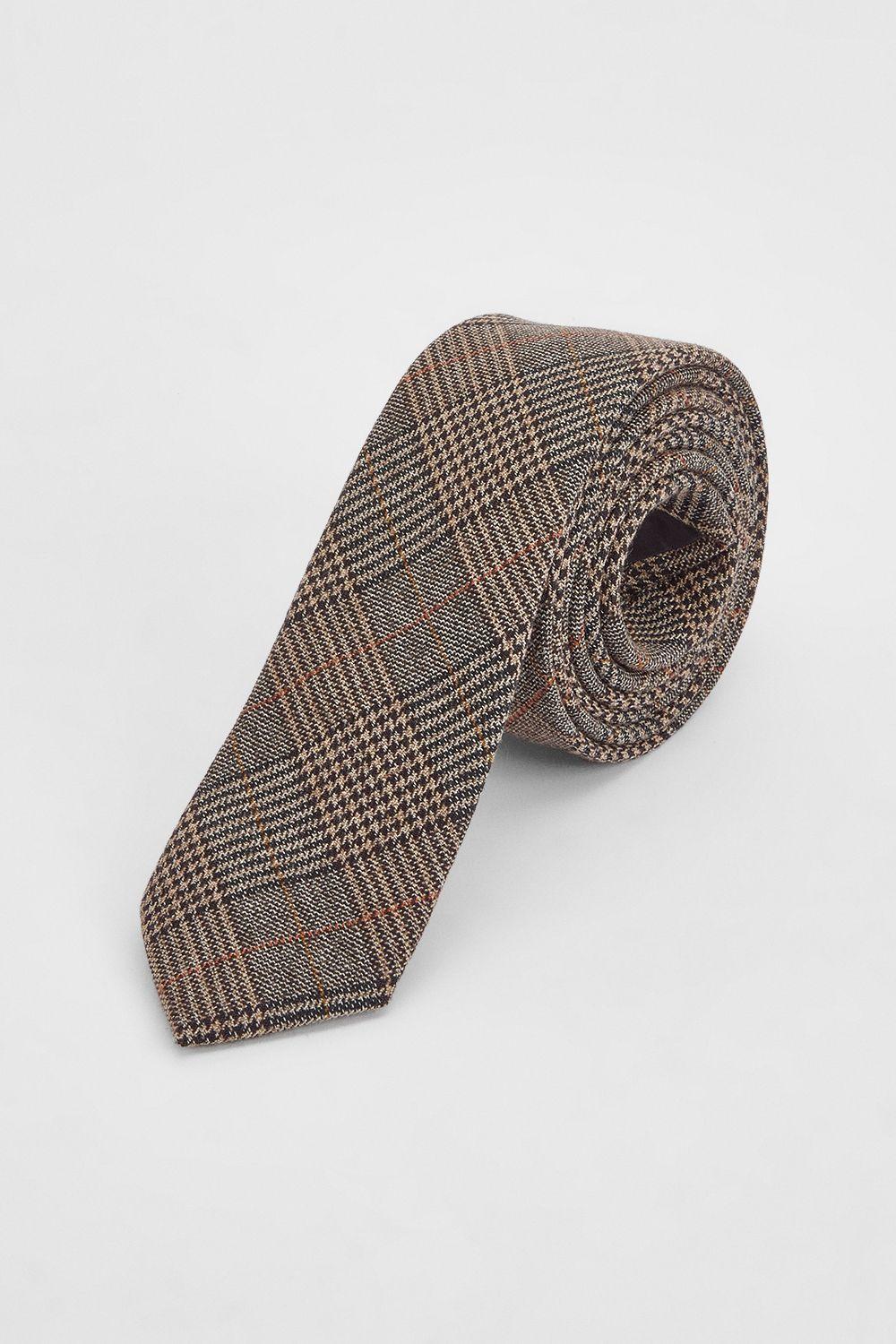 Brown Tweed Look Check Tie by BURTON