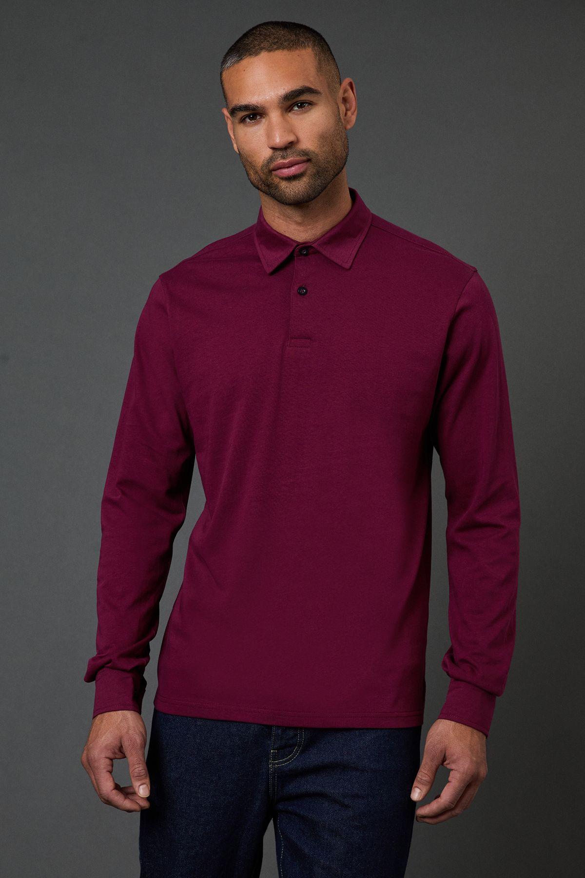 Burgundy Long Sleeve Smart Polo Shirt by BURTON