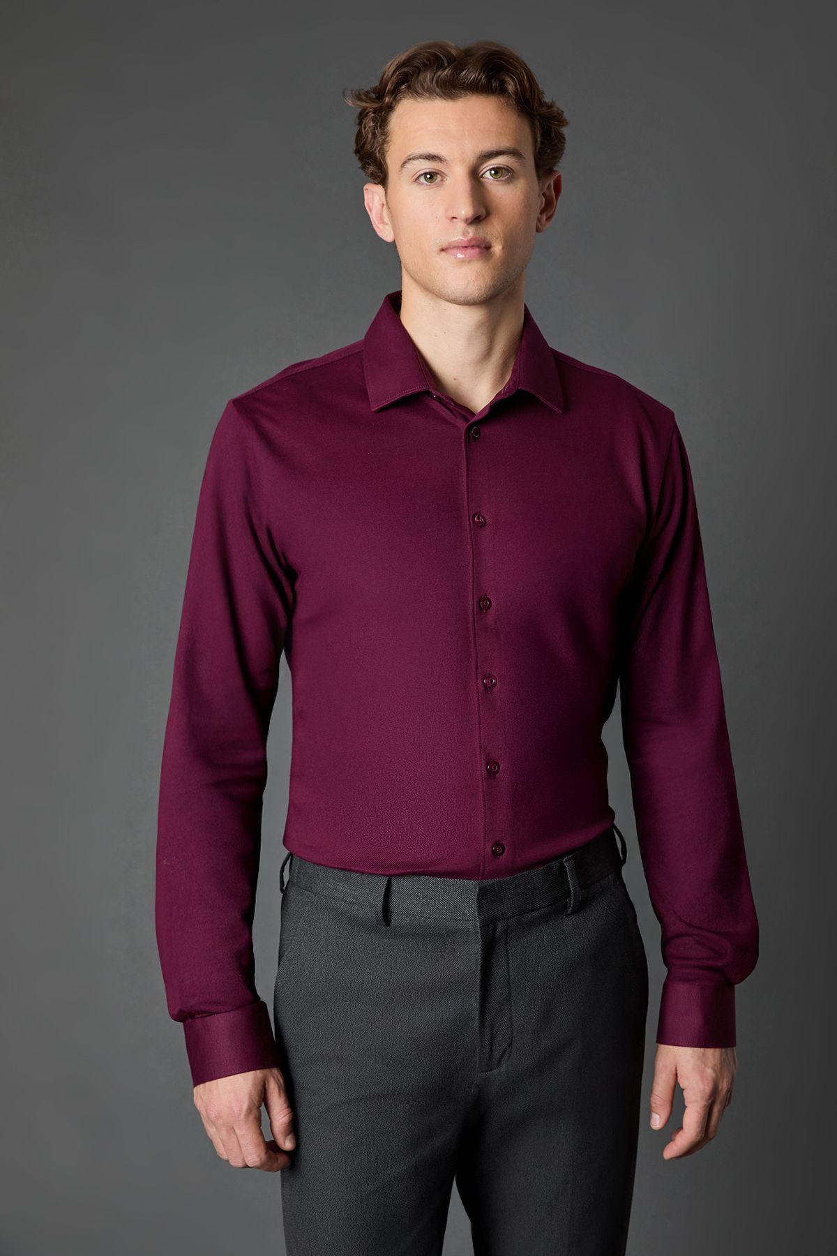 Burgundy Pique Slim Fit Long Sleeve Shirt by BURTON