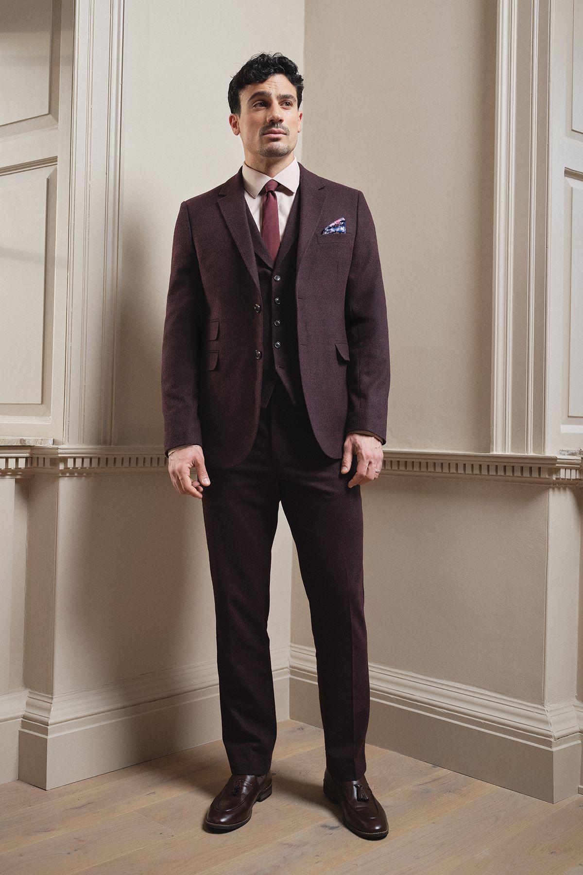 Burgundy Tweed Look Tailored Fit Jacket by BURTON