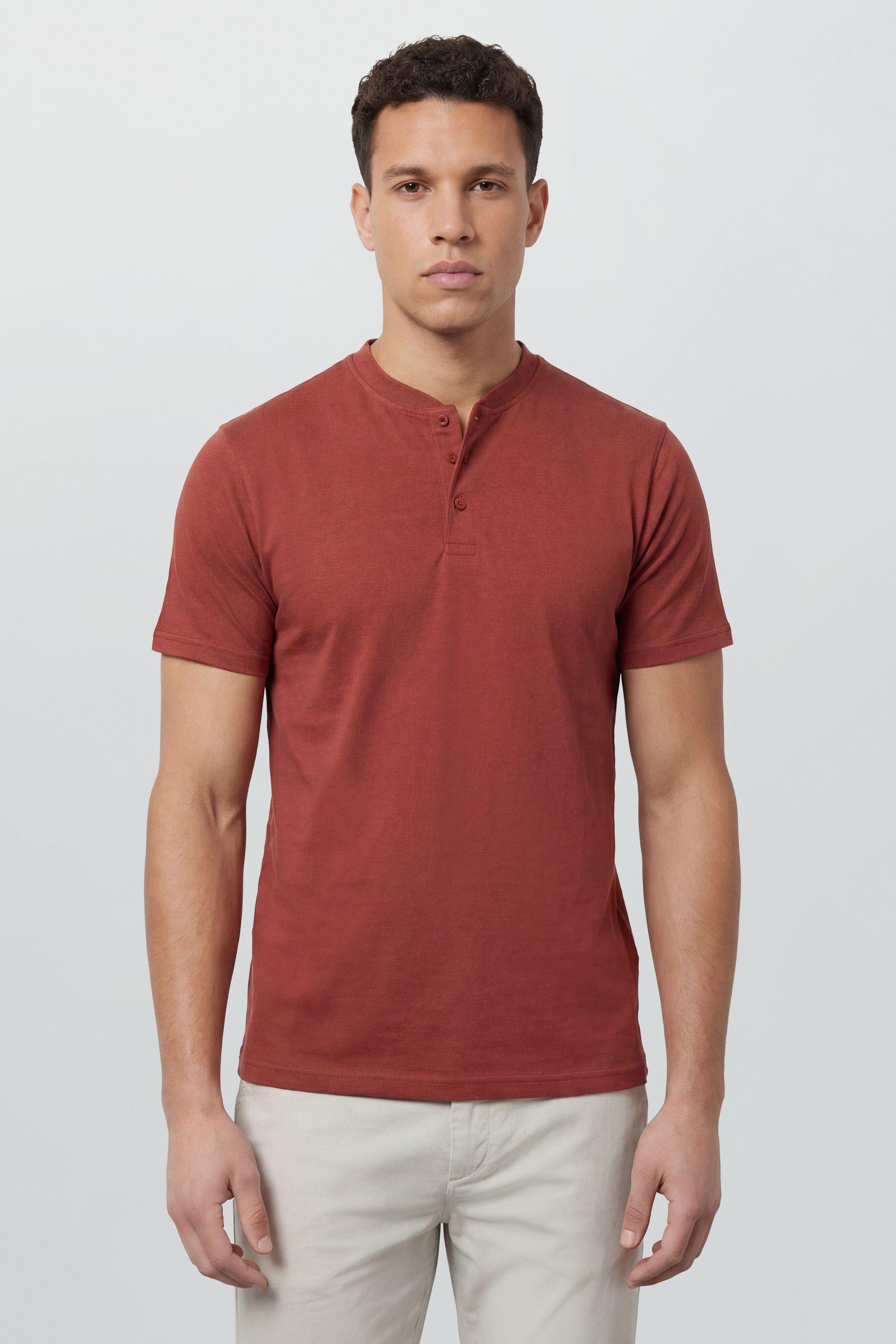 Burnt Brown Grandad Neck T-Shirt by BURTON