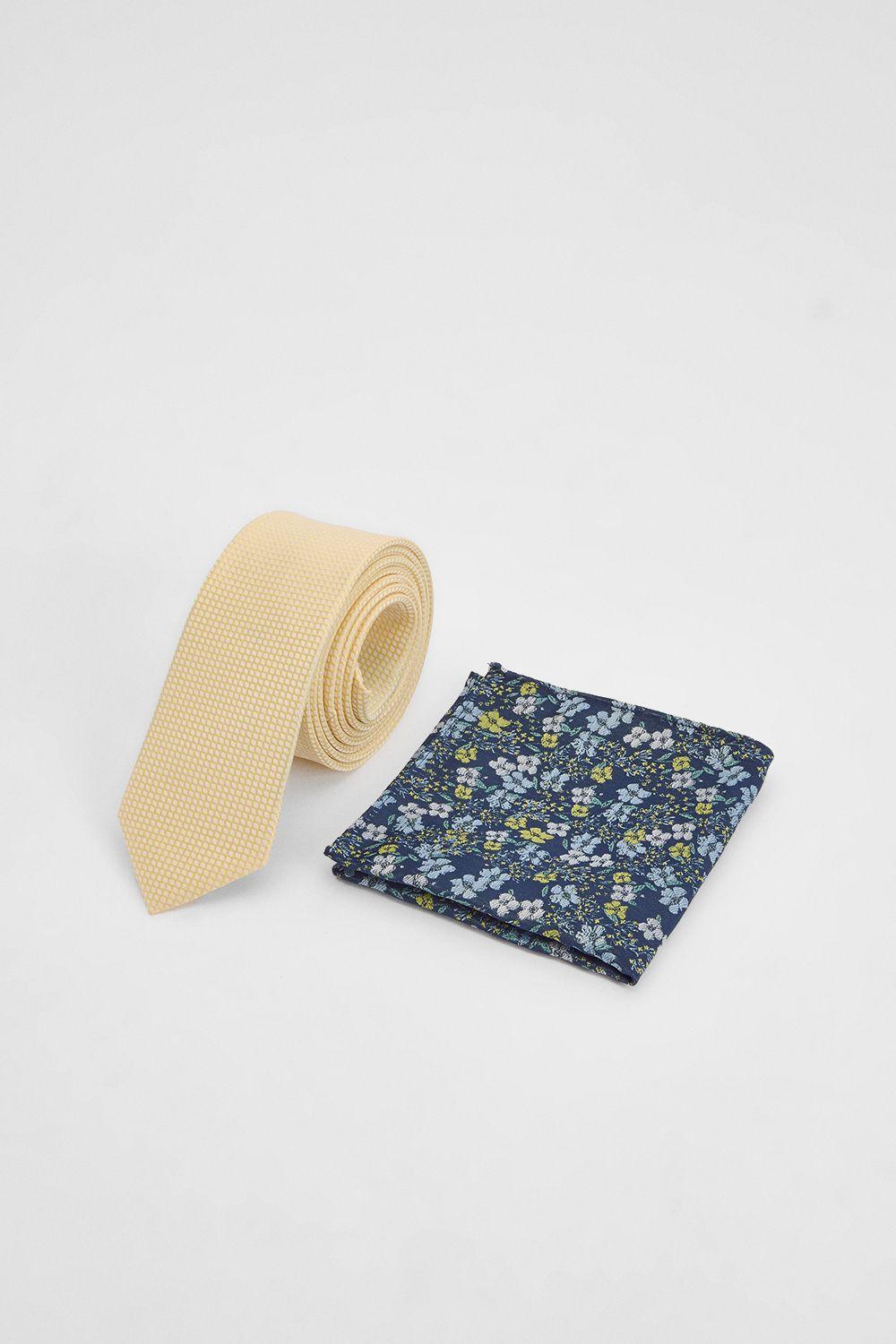 Butter Yellow Tie and Ditsy Pocket Square by BURTON