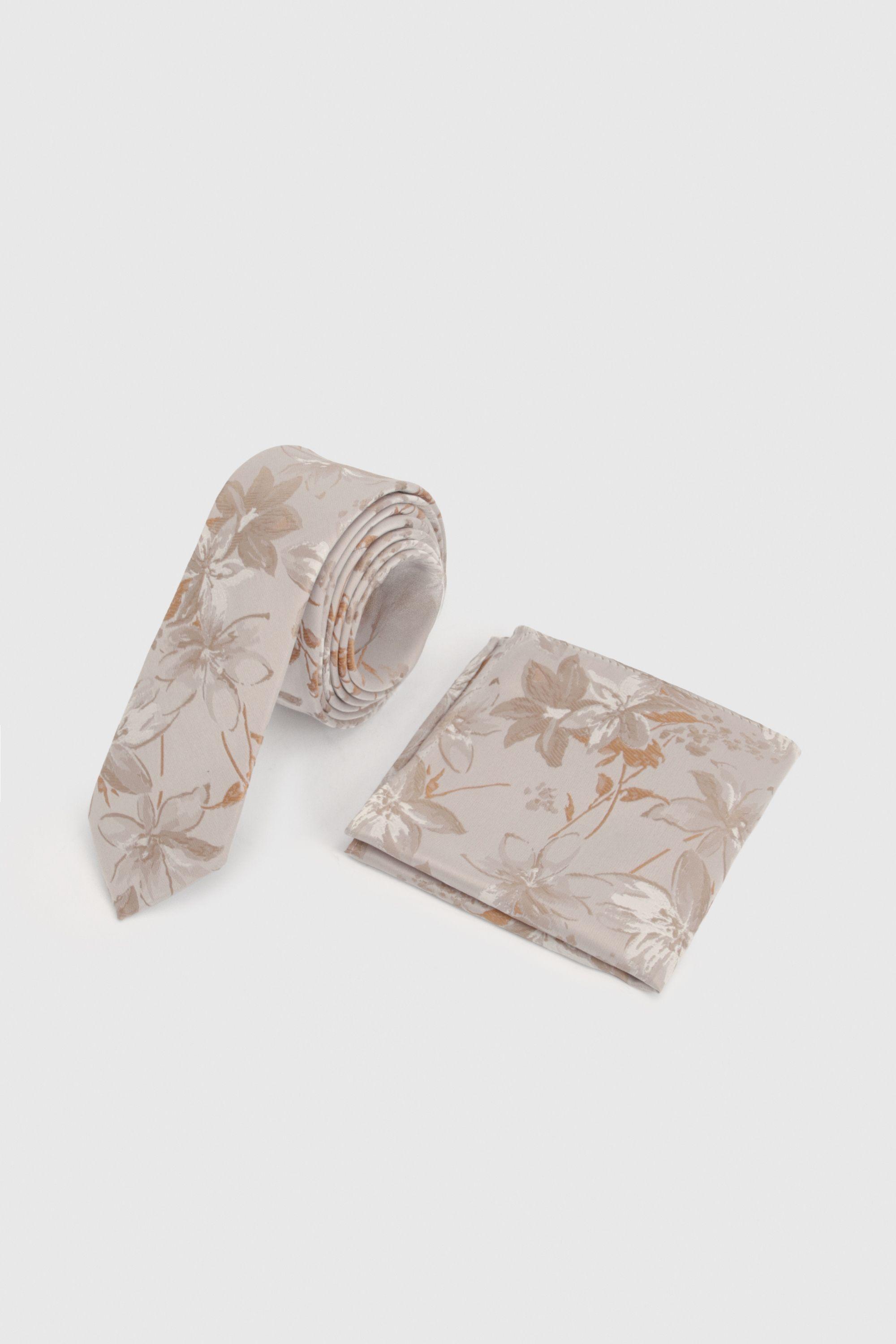 Champagne Floral Tie and Pocket Square by BURTON