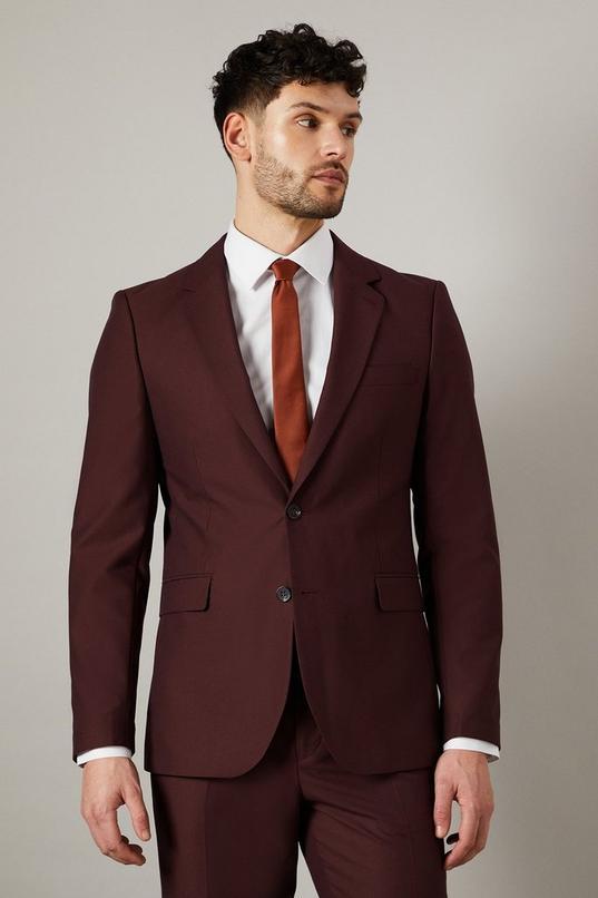 Claret Burgundy Slim Fit Suit Jacket by BURTON