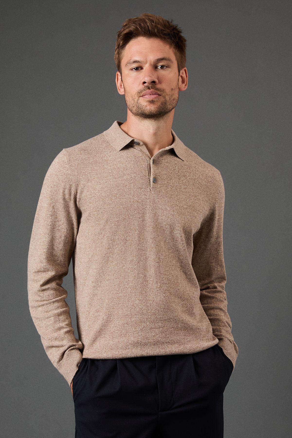 Cotton Rich Long Sleeve Knitted Polo by BURTON