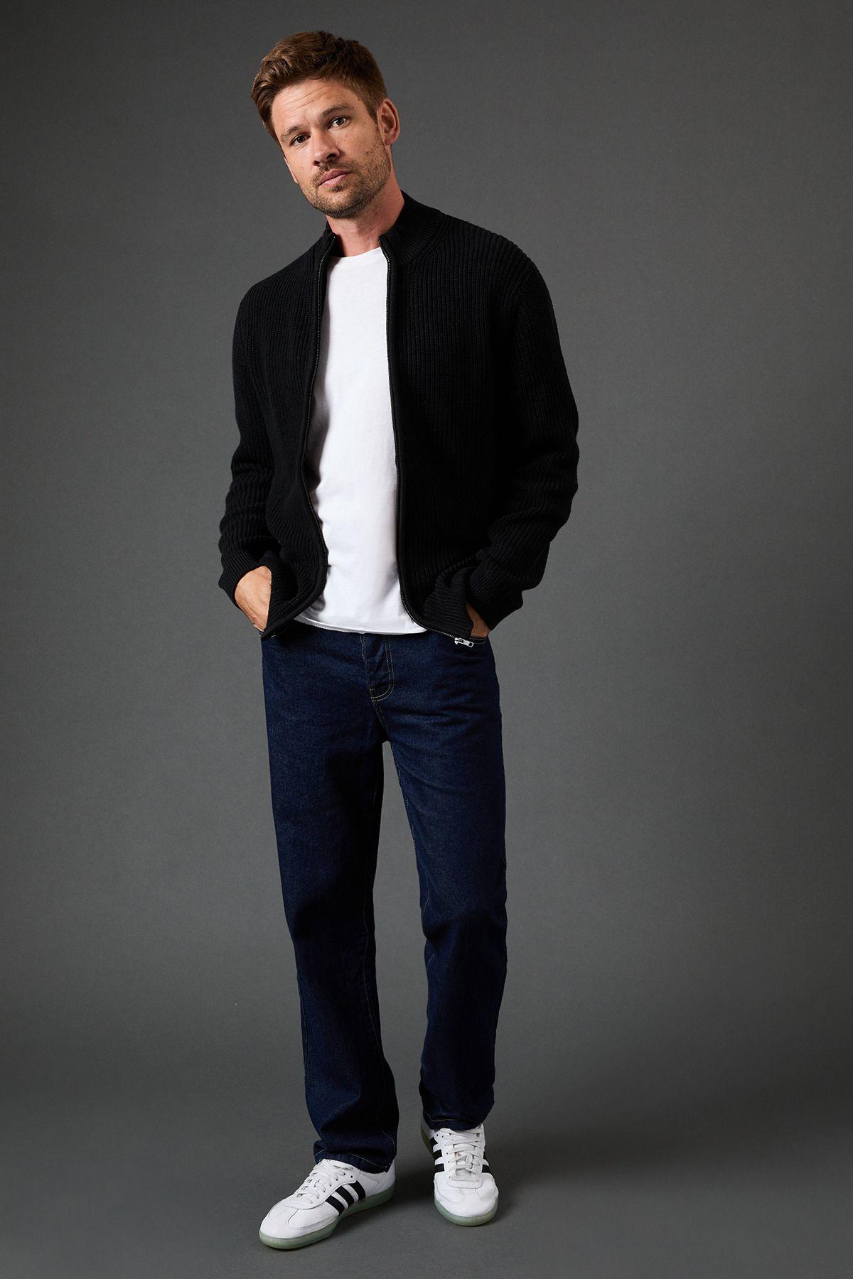 Cotton Rich Ribbed Zip Through Jumper by BURTON