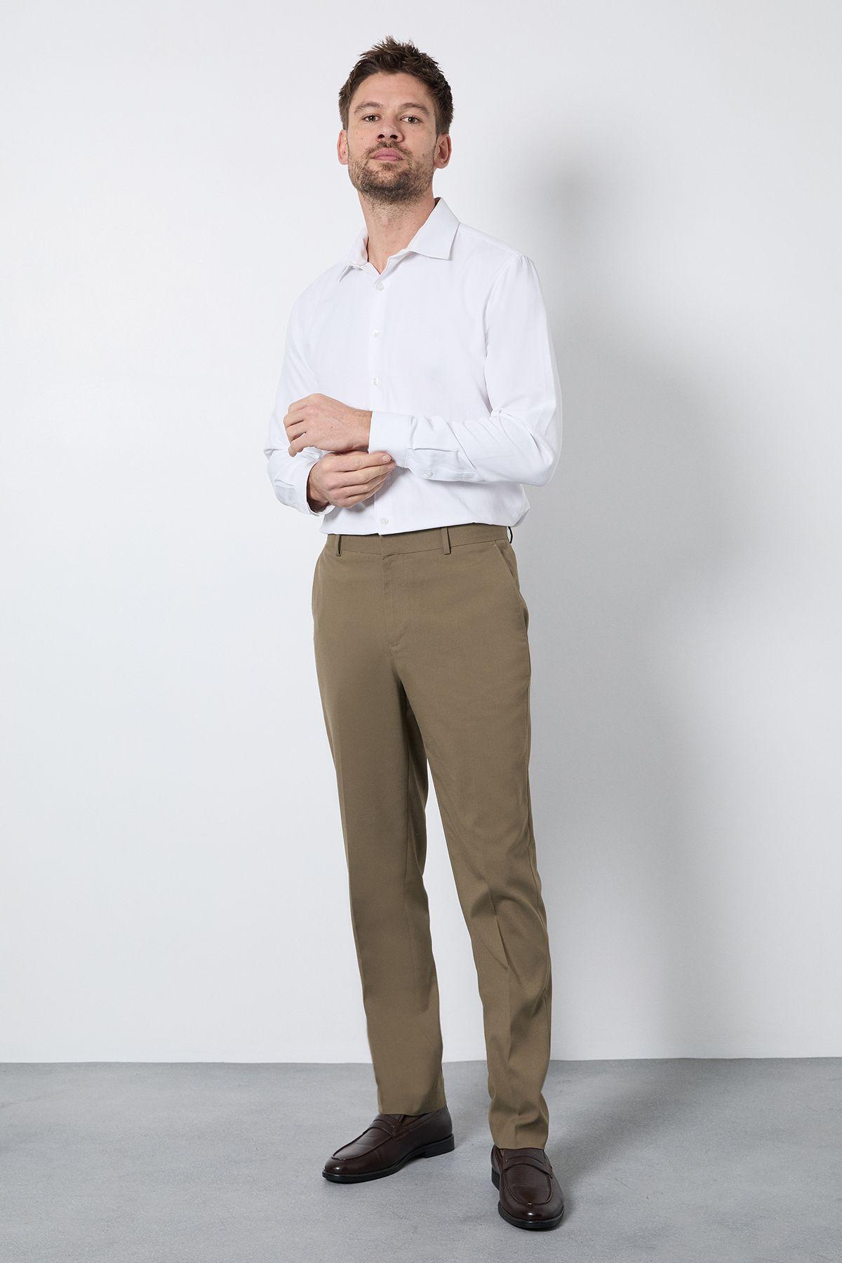 Dark Beige Slim Fit Smart Trousers by BURTON