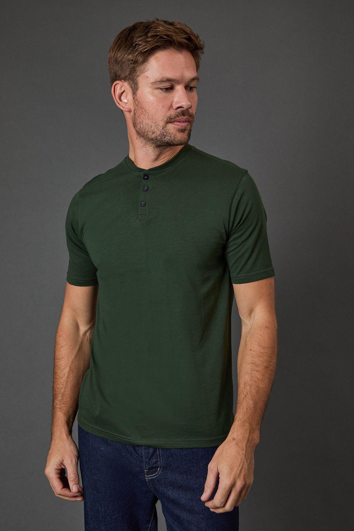 Dark Green Grandad Neck T-Shirt by BURTON