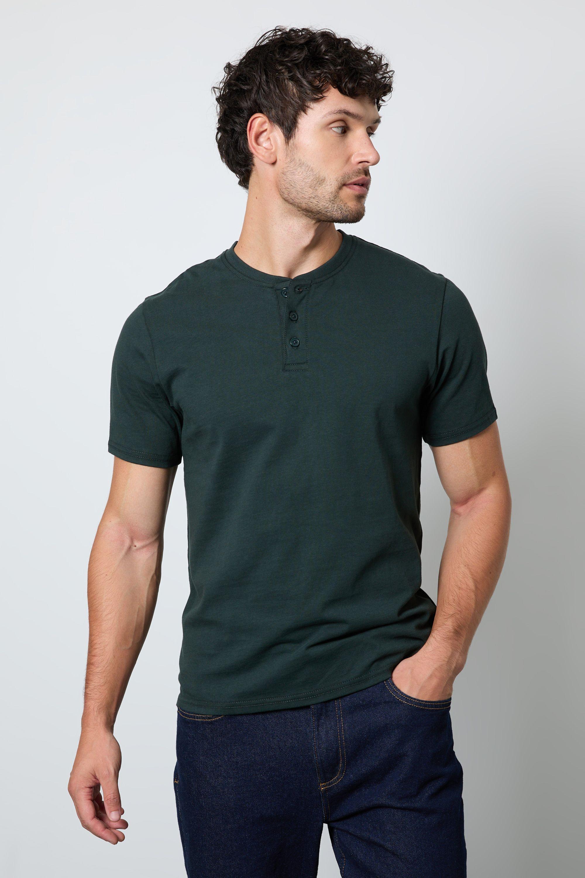 Dark Green Grandad  Neck T-shirt by BURTON
