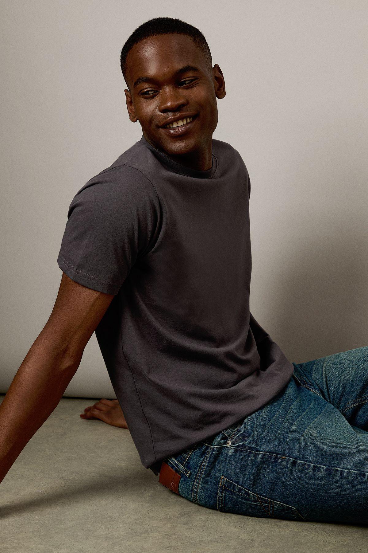 Dark Grey Plain Crew Neck T-shirt by BURTON