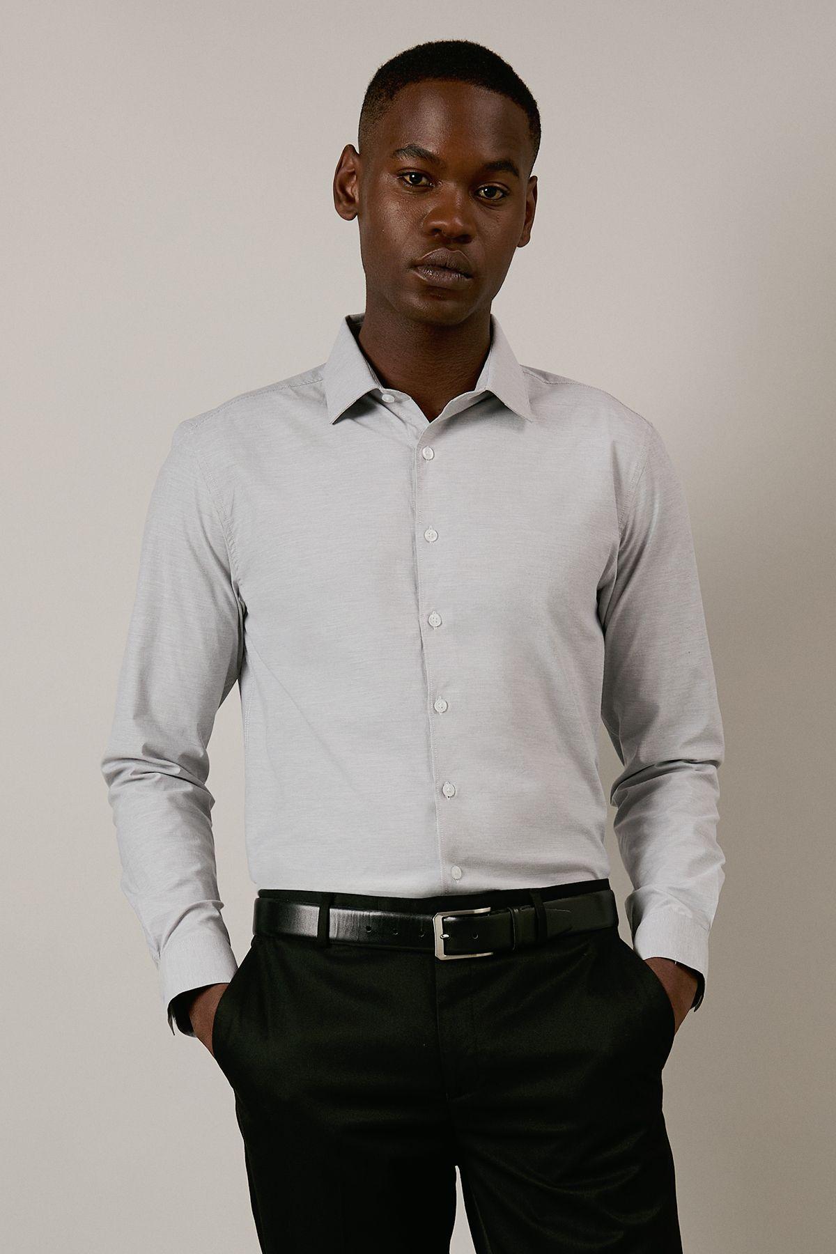 Grey Textured Stretch Slim Fit Long Sleeve Shirt by BURTON