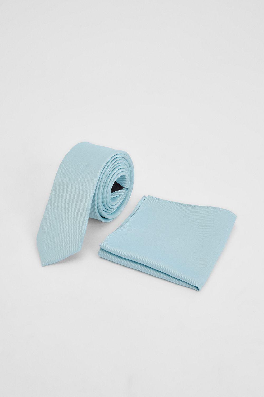 Ice Blue Tie and Pocket Square Set by BURTON