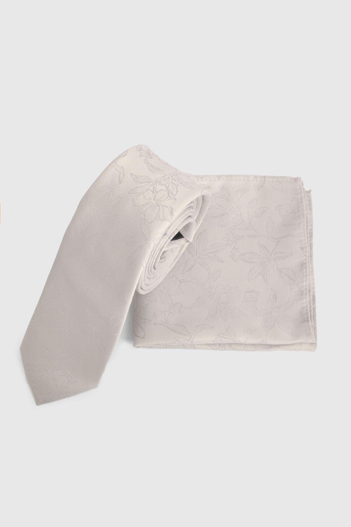 Ivory Floral Printed Tie and Pocket Square by BURTON
