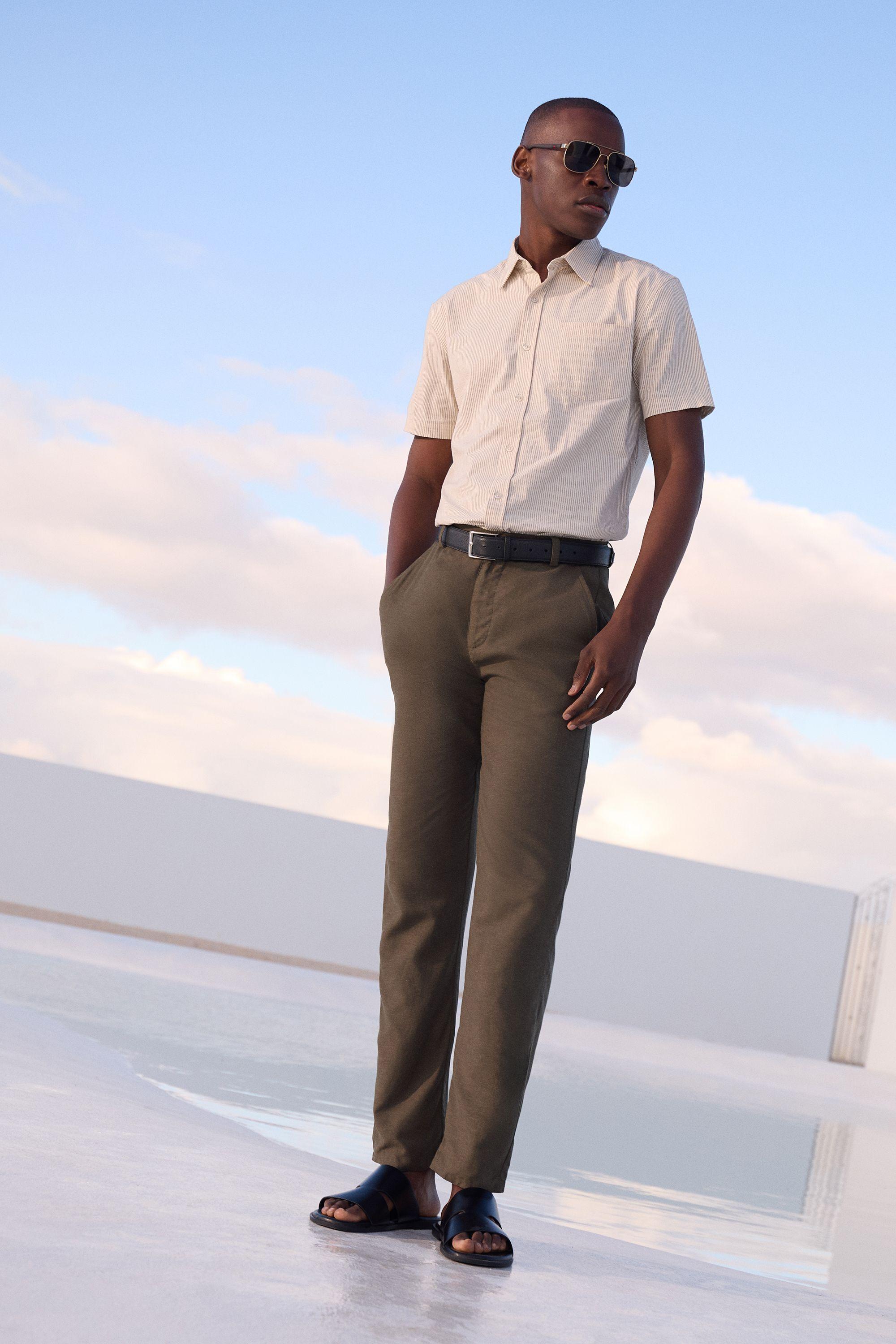 Khaki Linen Slim Fit Suit Trousers by BURTON Khaki Linen Slim Fit Suit Trousers by BURTON