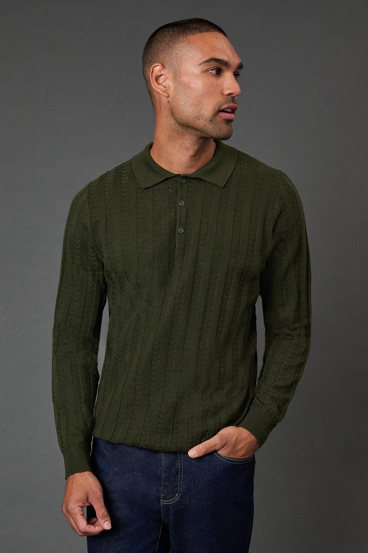 Khaki Long Sleeve Polo Shirt by BURTON