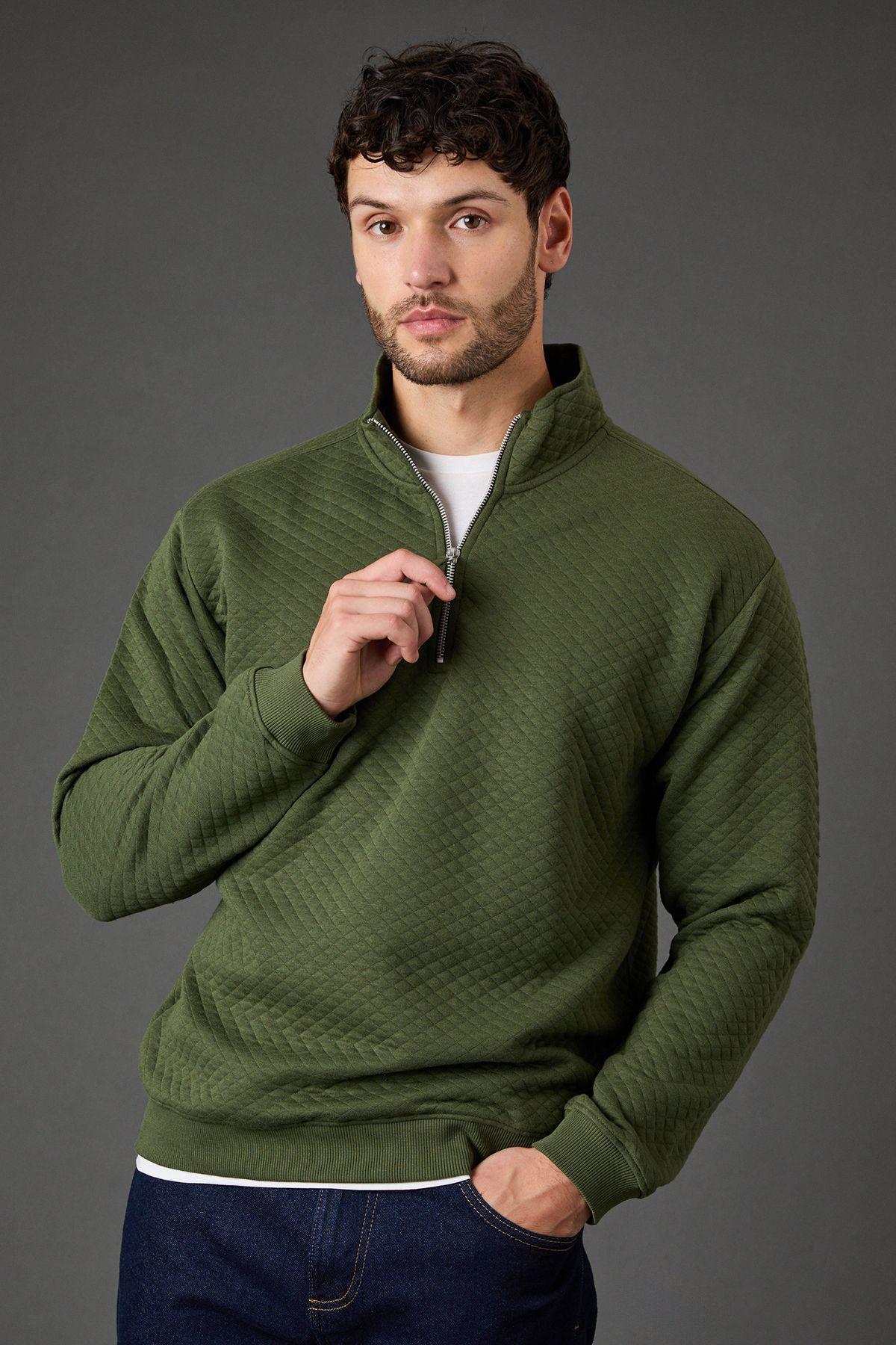 Khaki Quilted Half Zip Jumper by BURTON