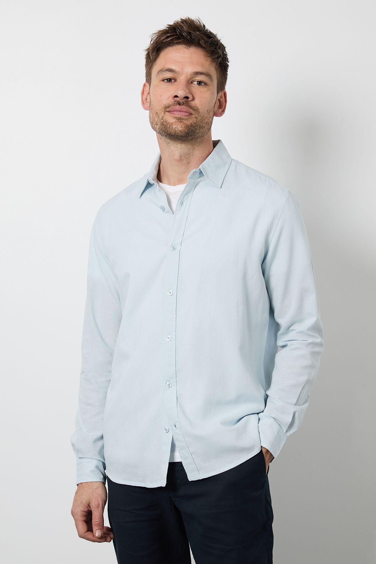 Light Blue Long Sleeve Linen Shirt by BURTON