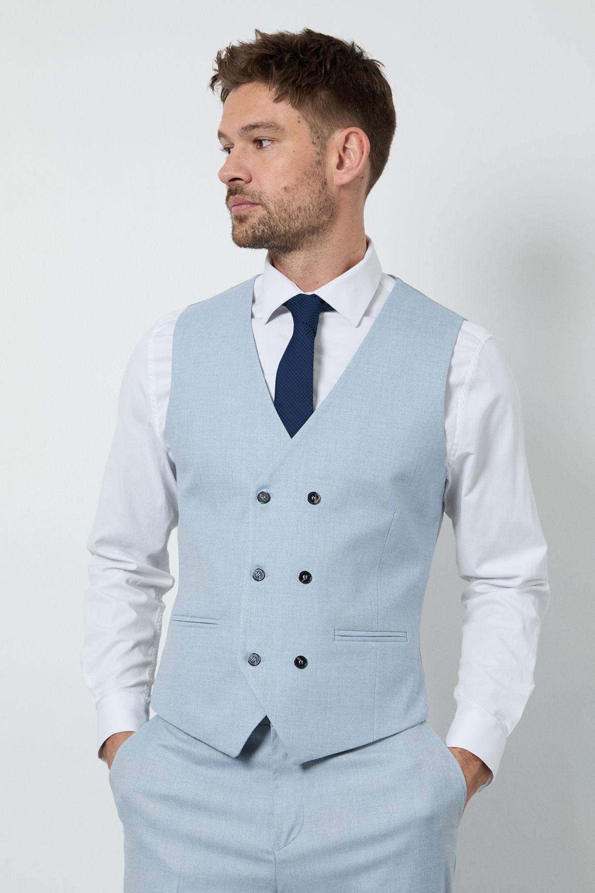 Light Blue Slim Fit Waistcoat by BURTON