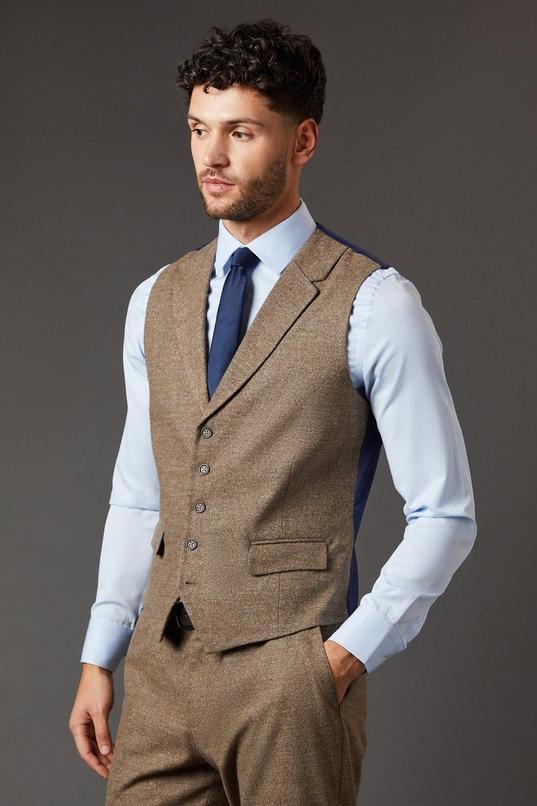 Light Brown Tweed Look Waistcoat by BURTON