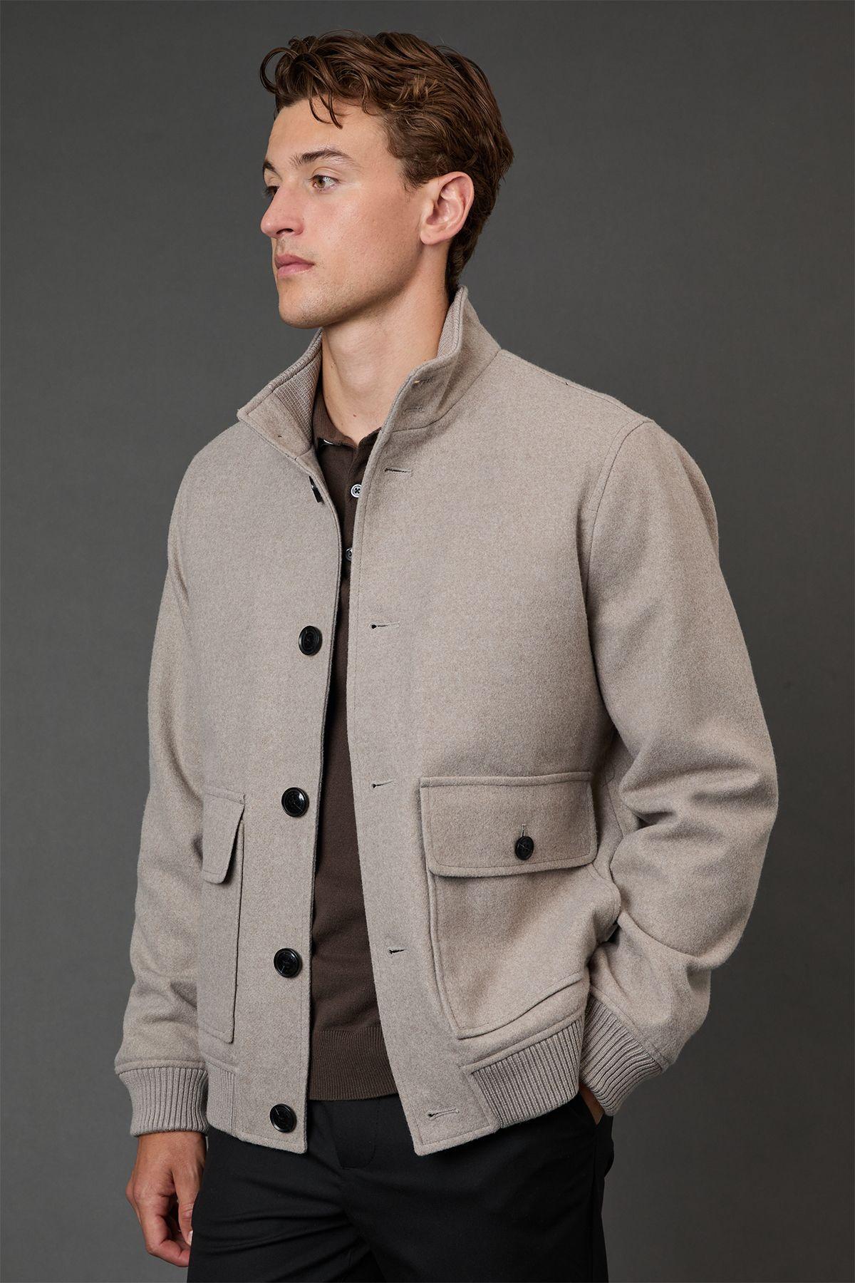 Light Grey Funnel Neck Wool Blend Coat by BURTON Light Grey Funnel Neck Wool Blend Coat by BURTON