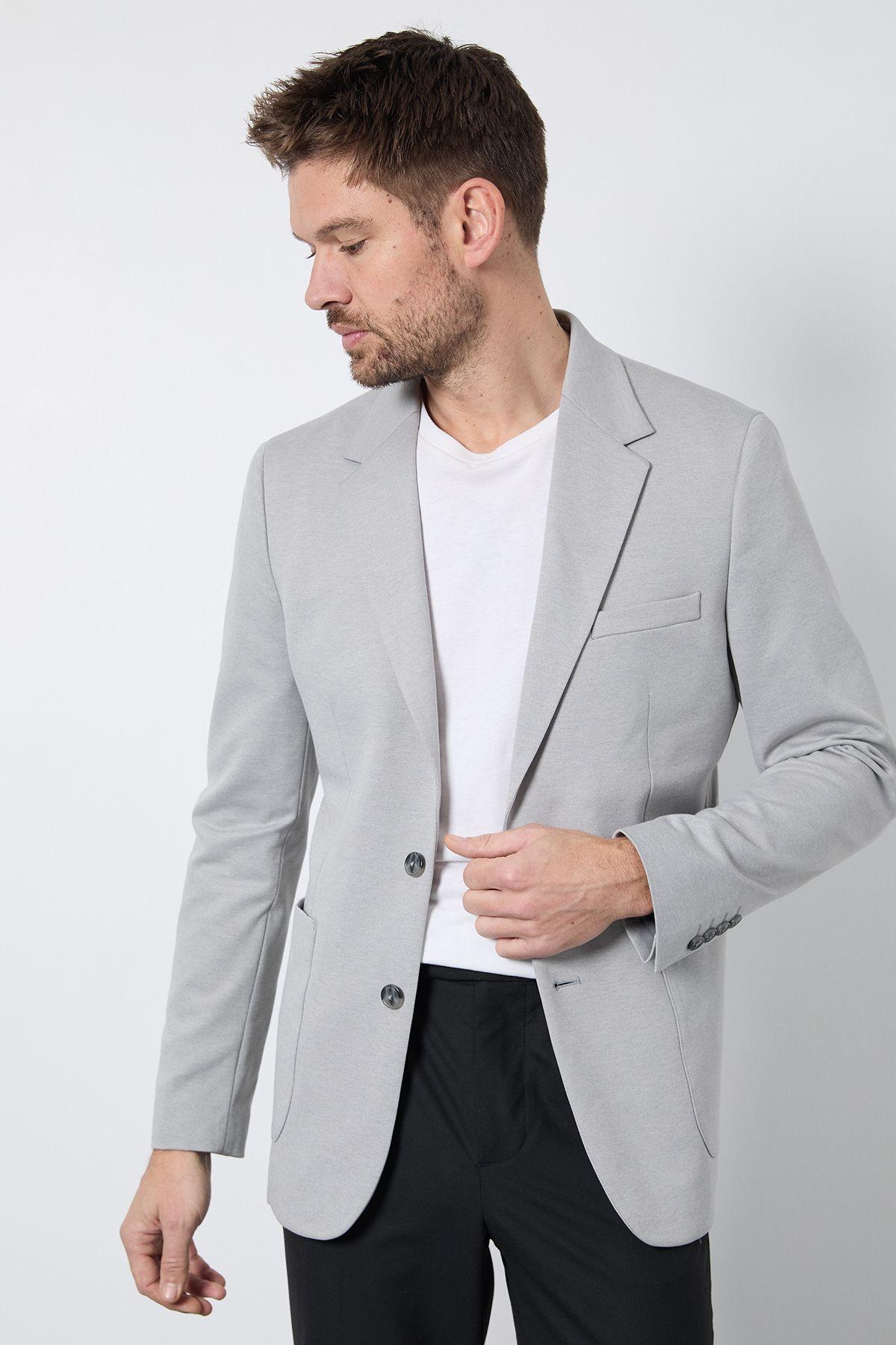 Light Grey Jersey Patch Pocket Slim Fit Blazer by BURTON